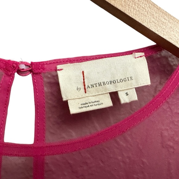 Anthropologie Sheer Puff-Sleeve Top in Pink - Picture 8 of 10